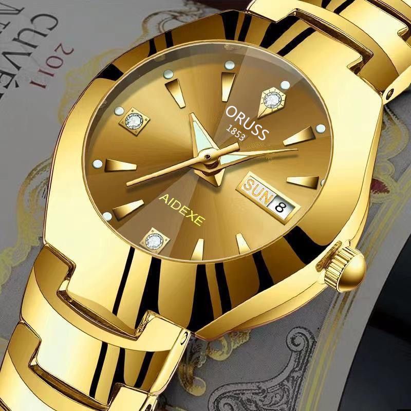 Watch for girls fashion trend waterproof luminous simple temperament steel belt double calendar quartz watch