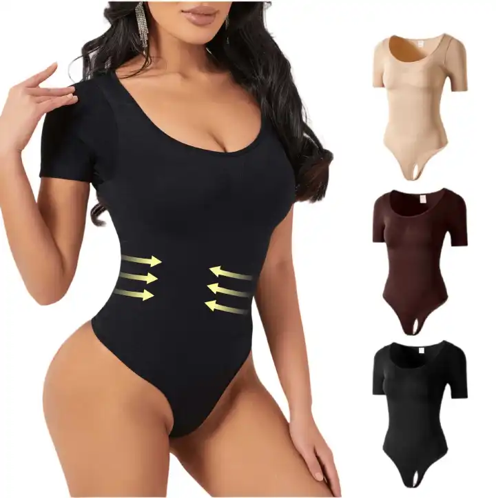 Hip-Lifting Bodysuit, Waist-Constricting Tights, Seamless Short-Sleeved T-Back Body Shaping Jumpsuit, Shaping Bodycon Underwear