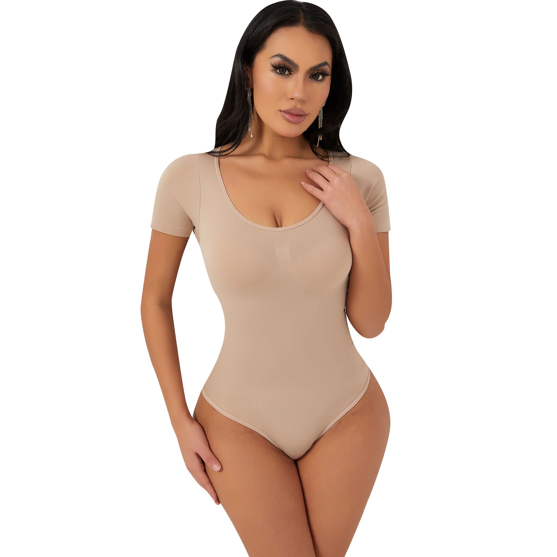 Hip-Lifting Bodysuit, Waist-Constricting Tights, Seamless Short-Sleeved T-Back Body Shaping Jumpsuit, Shaping Bodycon Underwear