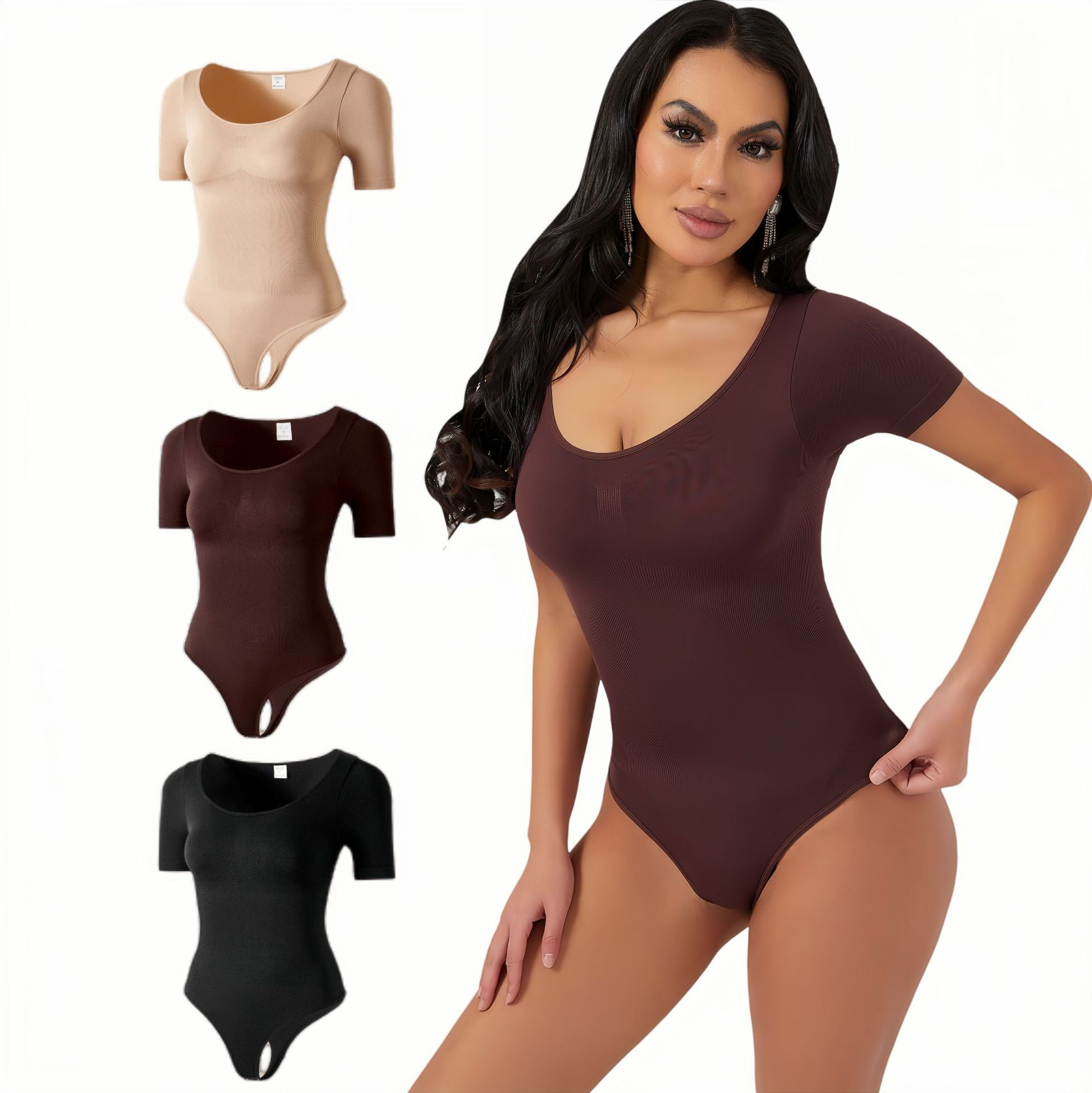 Hip-Lifting Bodysuit, Waist-Constricting Tights, Seamless Short-Sleeved T-Back Body Shaping Jumpsuit, Shaping Bodycon Underwear