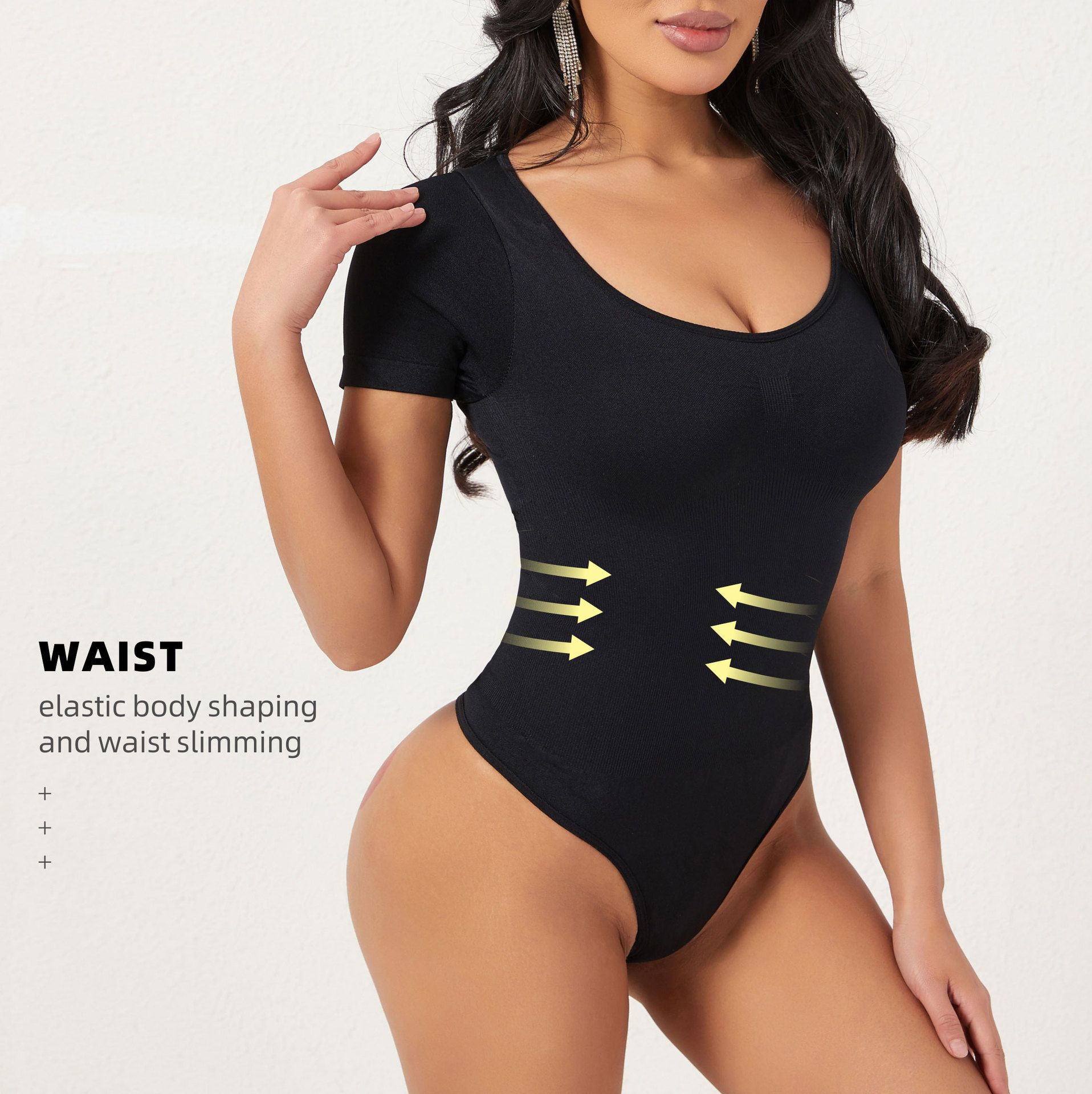 Hip-Lifting Bodysuit, Waist-Constricting Tights, Seamless Short-Sleeved T-Back Body Shaping Jumpsuit, Shaping Bodycon Underwear