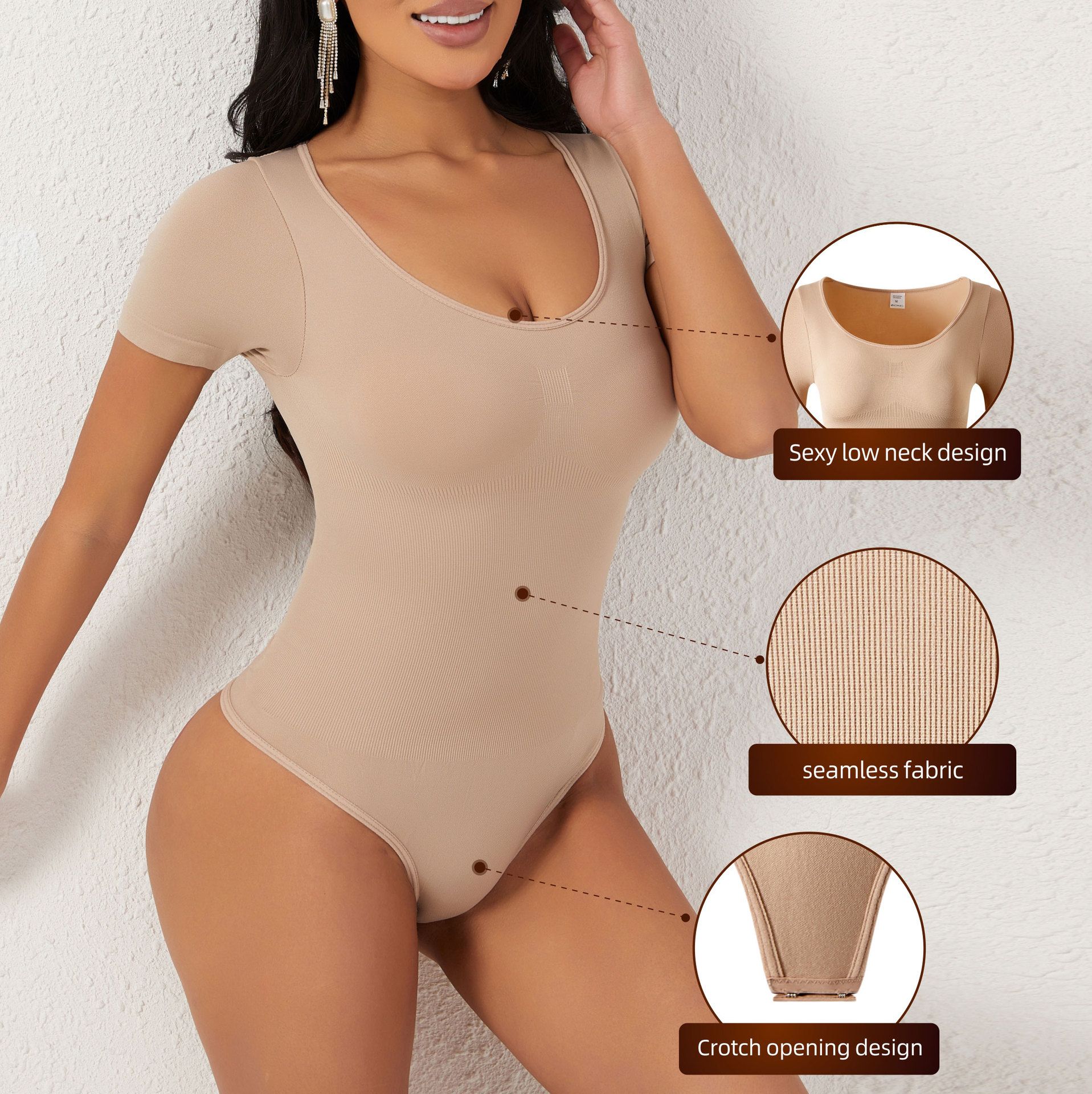 Hip-Lifting Bodysuit, Waist-Constricting Tights, Seamless Short-Sleeved T-Back Body Shaping Jumpsuit, Shaping Bodycon Underwear