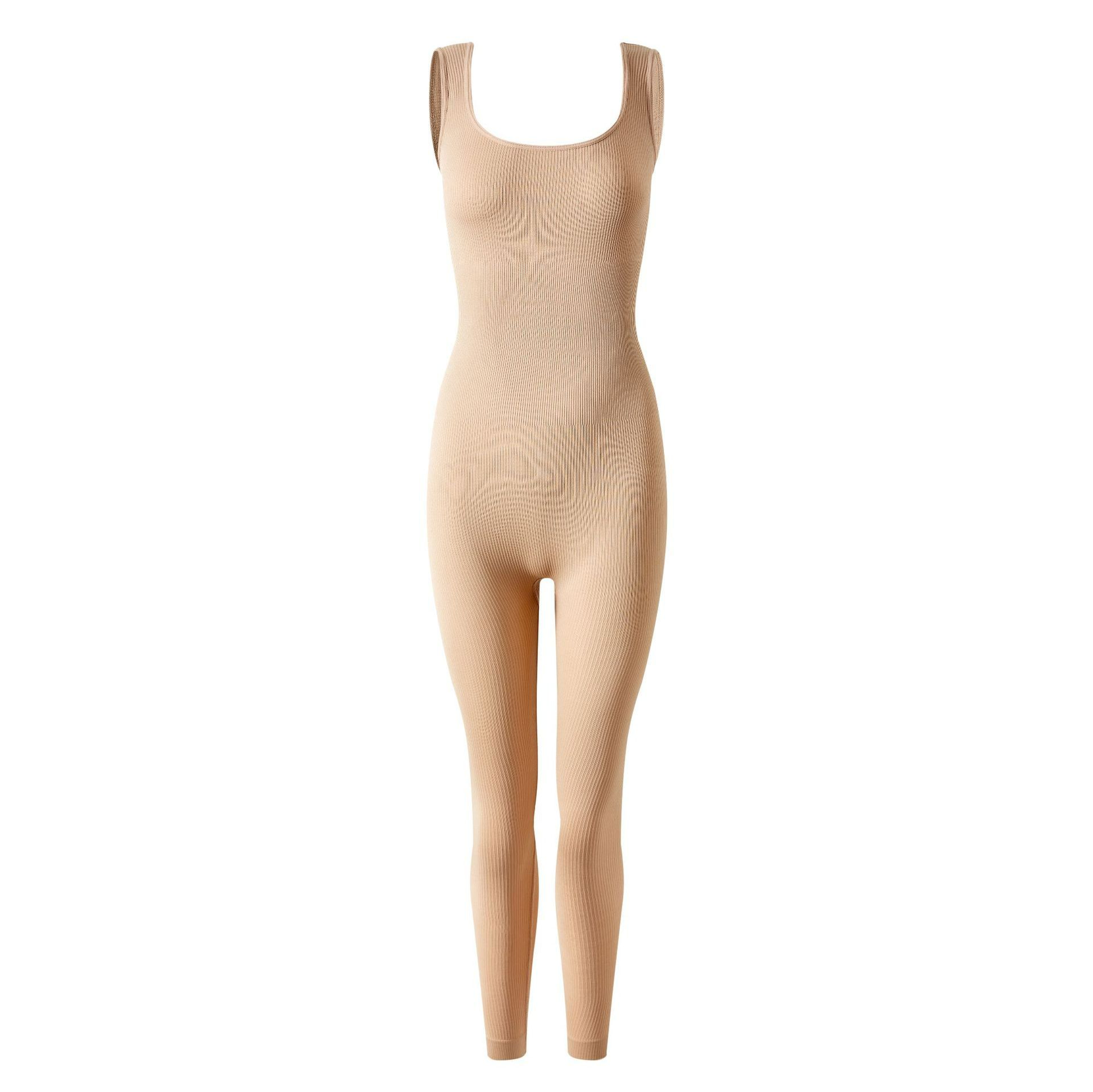 Postpartum body shaping jumpsuit with waist cinching and waist cinching features, hip lifting pants, chest support, and tight fitting jumpsuit