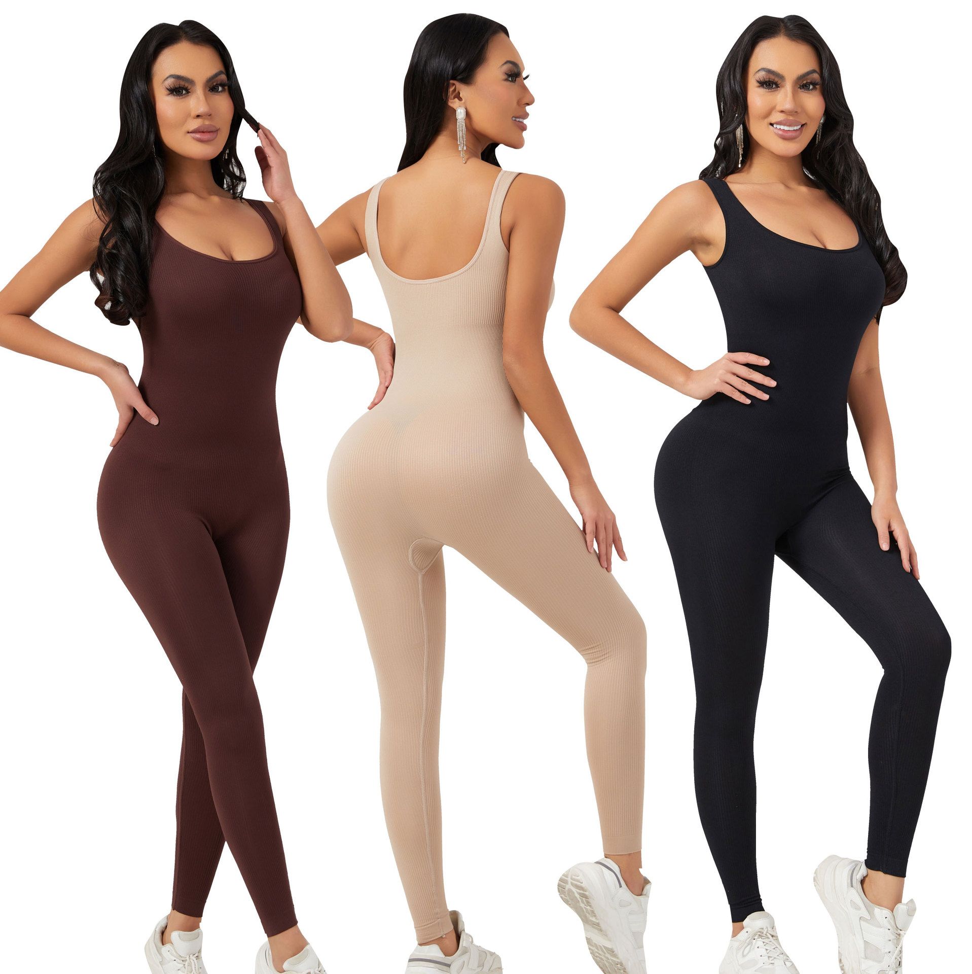 Postpartum body shaping jumpsuit with waist cinching and waist cinching features, hip lifting pants, chest support, and tight fitting jumpsuit