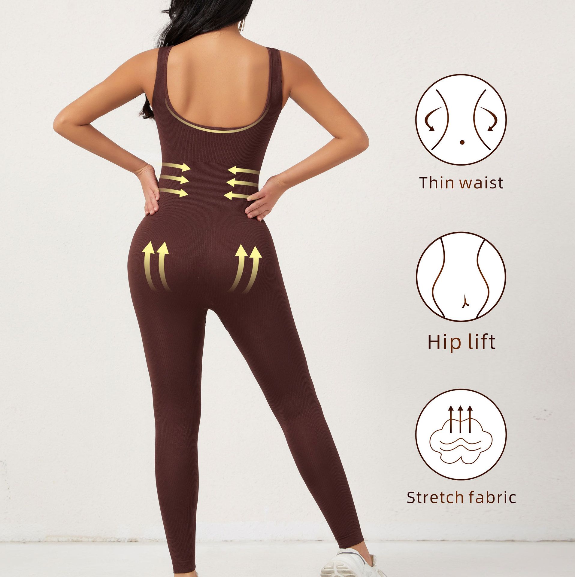 Postpartum body shaping jumpsuit with waist cinching and waist cinching features, hip lifting pants, chest support, and tight fitting jumpsuit