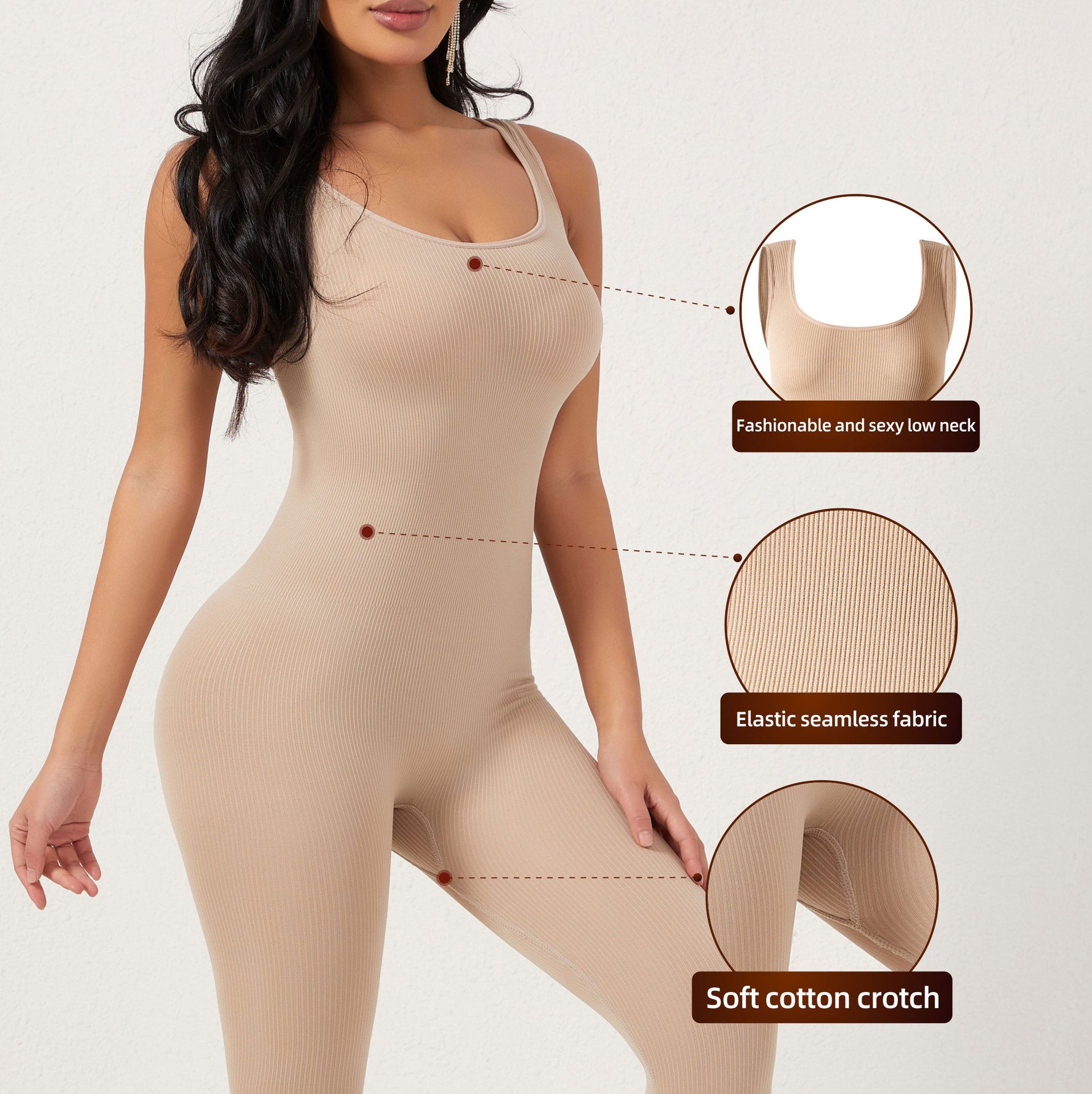 Postpartum body shaping jumpsuit with waist cinching and waist cinching features, hip lifting pants, chest support, and tight fitting jumpsuit