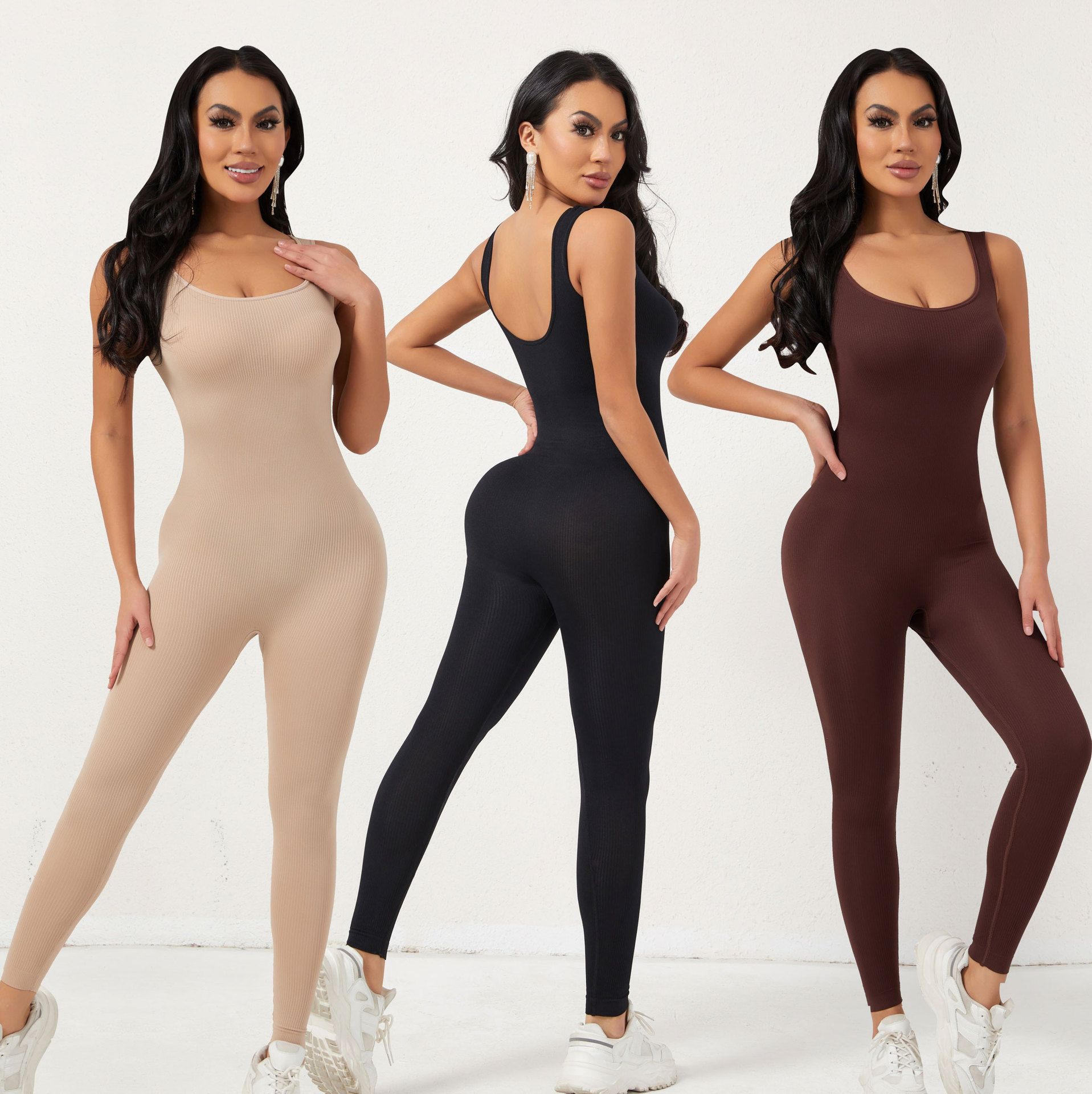 Postpartum body shaping jumpsuit with waist cinching and waist cinching features, hip lifting pants, chest support, and tight fitting jumpsuit