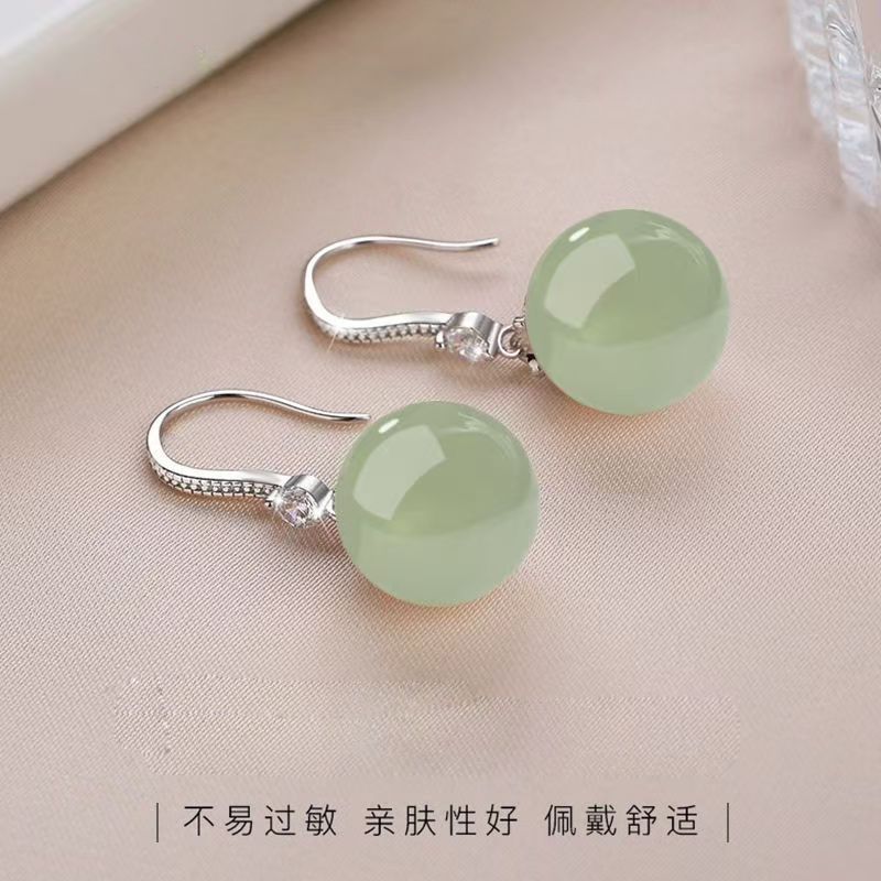 Silver earrings, studs, jade earrings, 2025 new hot-selling earrings