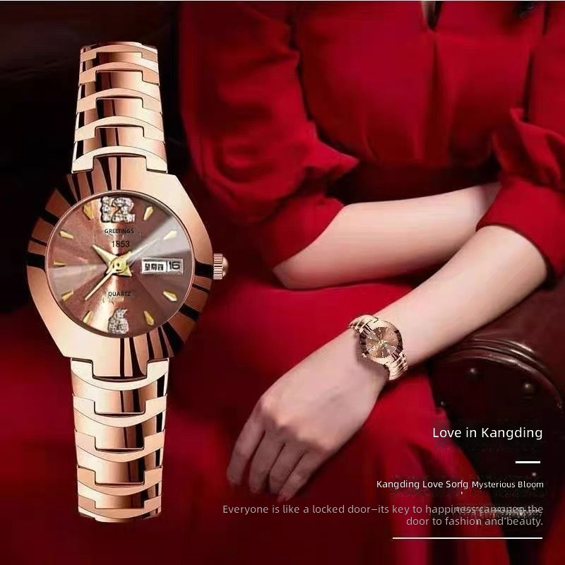 Watch for girls fashion trend waterproof luminous simple temperament steel belt double calendar quartz watch