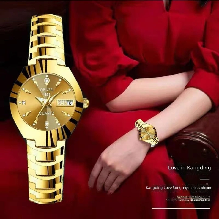 Watch for girls fashion trend waterproof luminous simple temperament steel belt double calendar quartz watch
