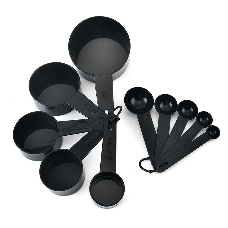 Measuring Cup & Spoon, Set of 10, Plastic, Black