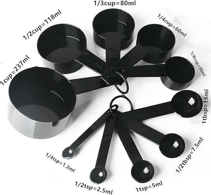 Measuring Cup & Spoon, Set of 10, Plastic, Black