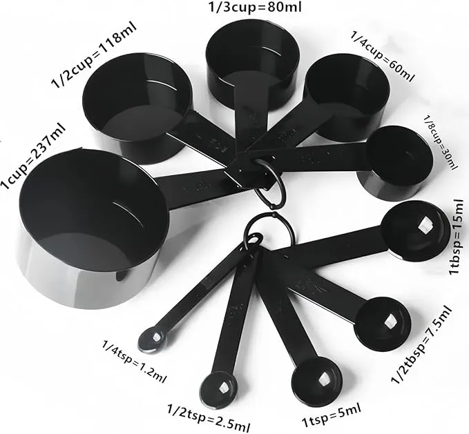 Kitchen Measuring Tool  Measuring Cups And Spoons Set Of 10 Pieces, ,Measuring Spoons For Drying & Liquid Ingredients  Kitchen Tools (Black)