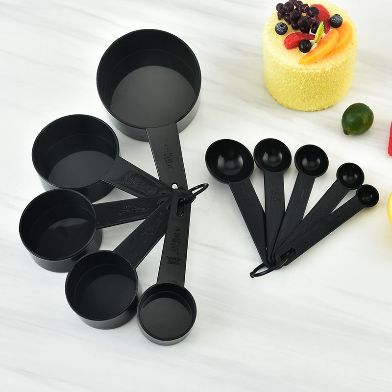 Measuring Cup & Spoon, Set of 10, Plastic, Black