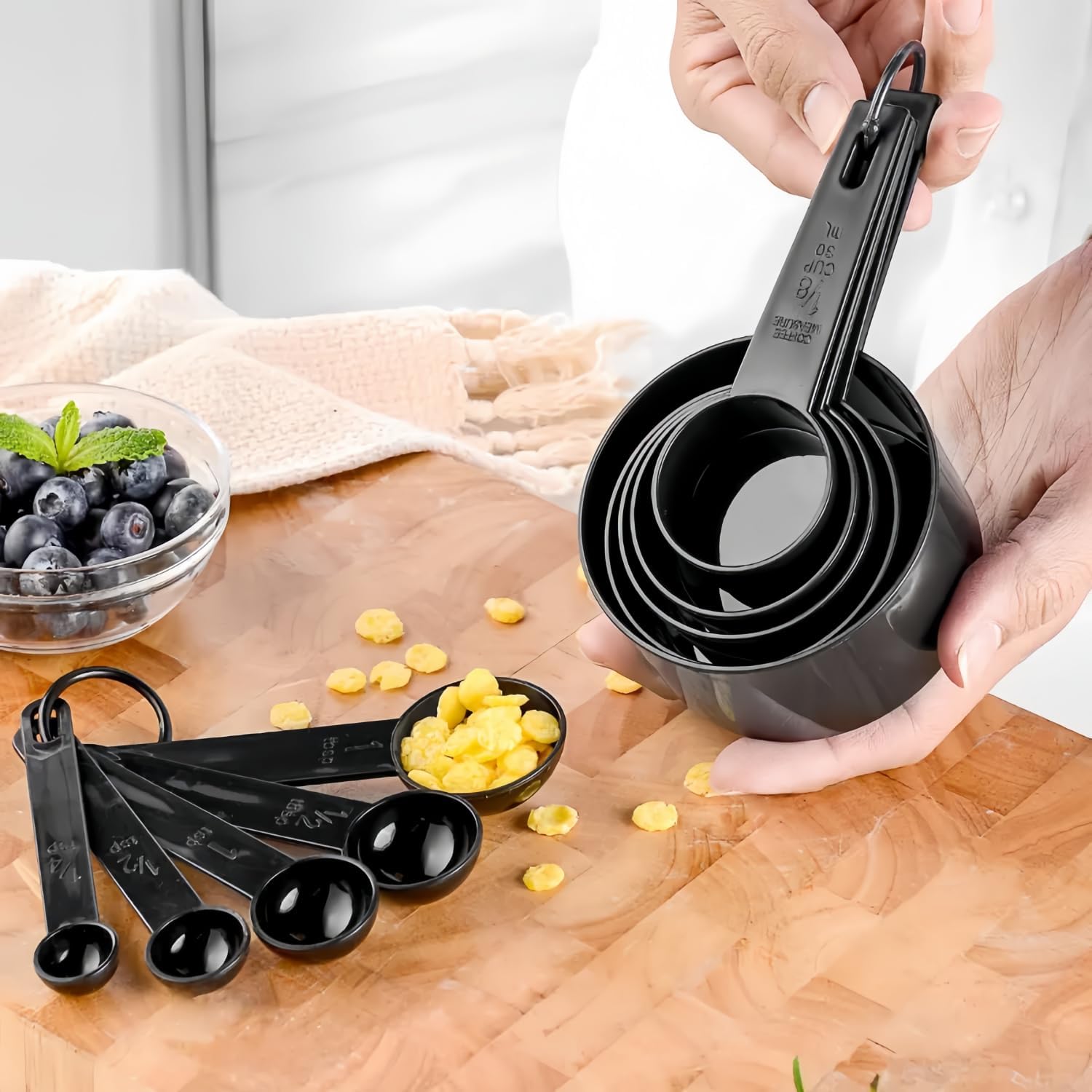 Measuring Cup & Spoon, Set of 10, Plastic, Black