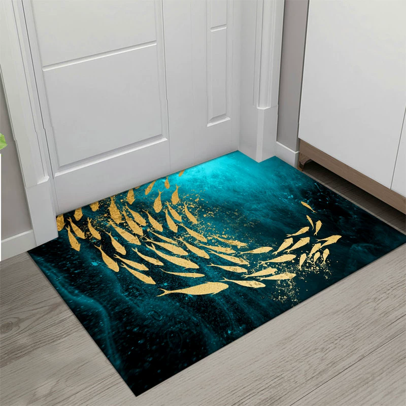 Bathroom mat carpet, blue and gold butterfly anti slip quick drying super absorbent thin bathroom carpet suitable for under doors easy to clean bathroom floor mat shower sink bathtub shower carpet
﻿