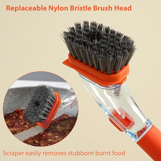 Soap Dish Brush with Handle Kitchen Scrub Brush for Dishes Pan Sink Cleaner (Orange)
