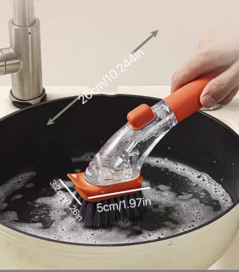 Soap Dish Brush with Handle Kitchen Scrub Brush for Dishes Pan Sink Cleaner (Orange)