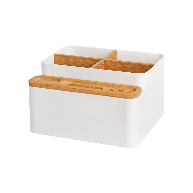 Elegant Bamboo Desk Organizer and Storage White Multifunctional Compartments for Office and Home