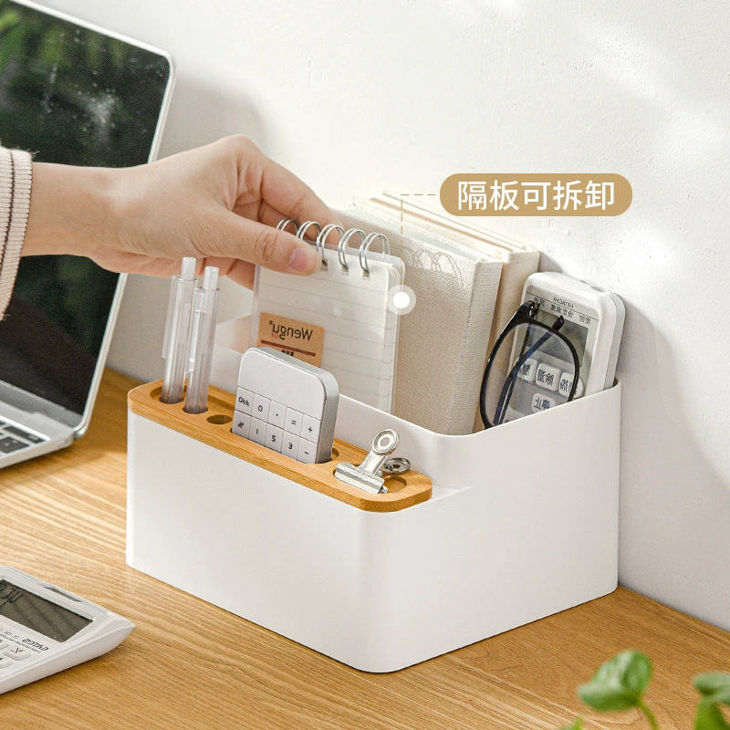 Elegant Bamboo Desk Organizer and Storage White Multifunctional Compartments for Office and Home