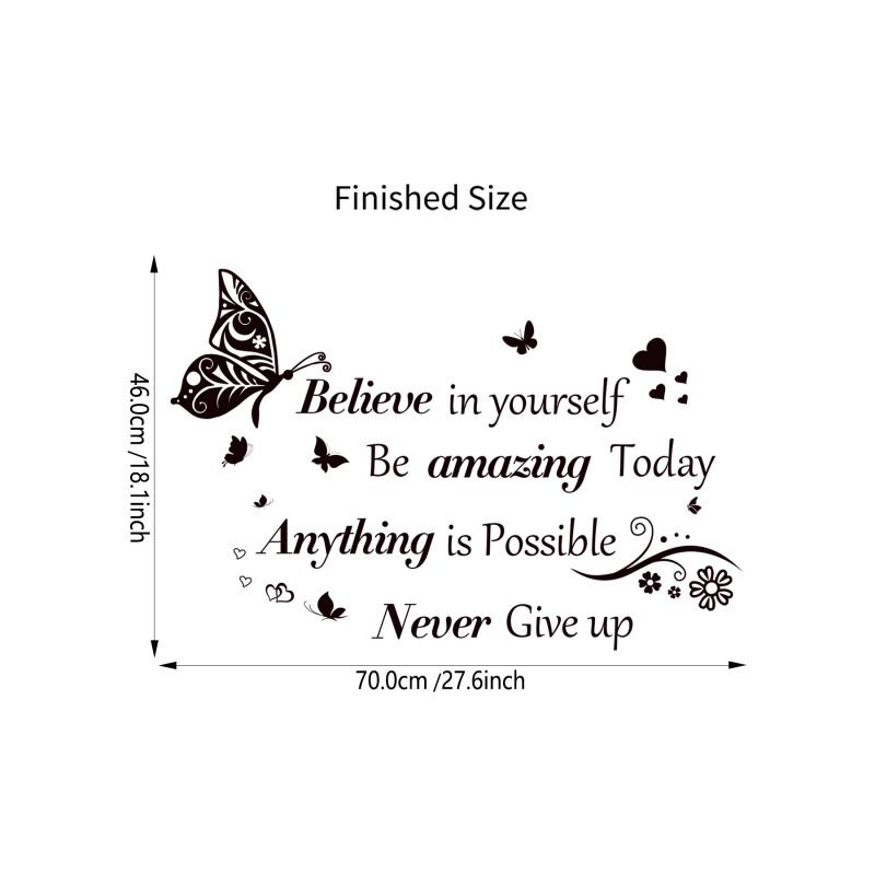 Inspirational Quotes Wall Stickers Large Removable Inspirational Quotes Wall Stickers Positive Lettering Butterfly Stickers For Classrooms, Home Bedrooms, Home Office Walls, Art Decoration