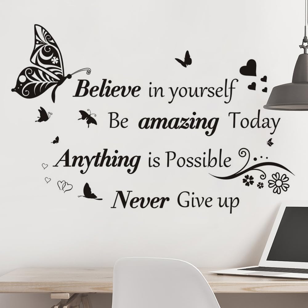 Inspirational Quotes Wall Stickers Large Removable Inspirational Quotes Wall Stickers Positive Lettering Butterfly Stickers For Classrooms, Home Bedrooms, Home Office Walls, Art Decoration