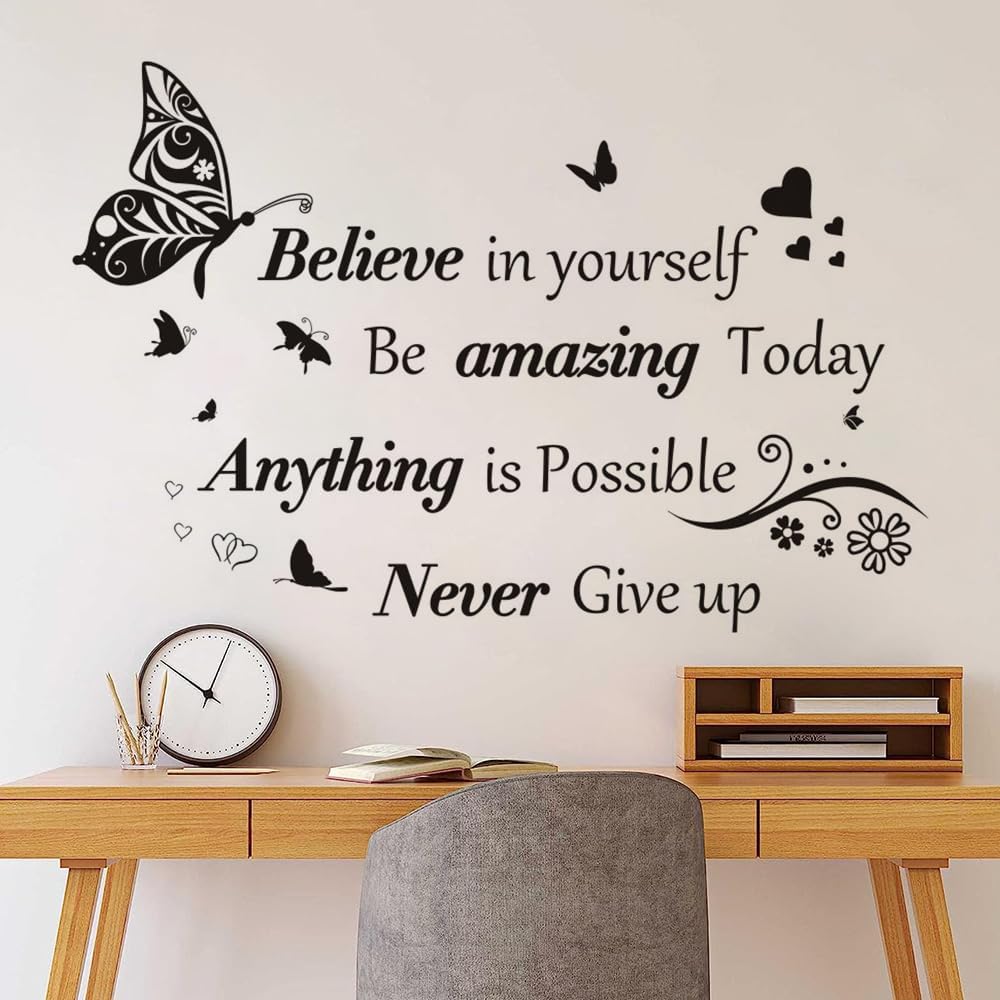 Inspirational Quotes Wall Stickers Large Removable Inspirational Quotes Wall Stickers Positive Lettering Butterfly Stickers For Classrooms, Home Bedrooms, Home Office Walls, Art Decoration