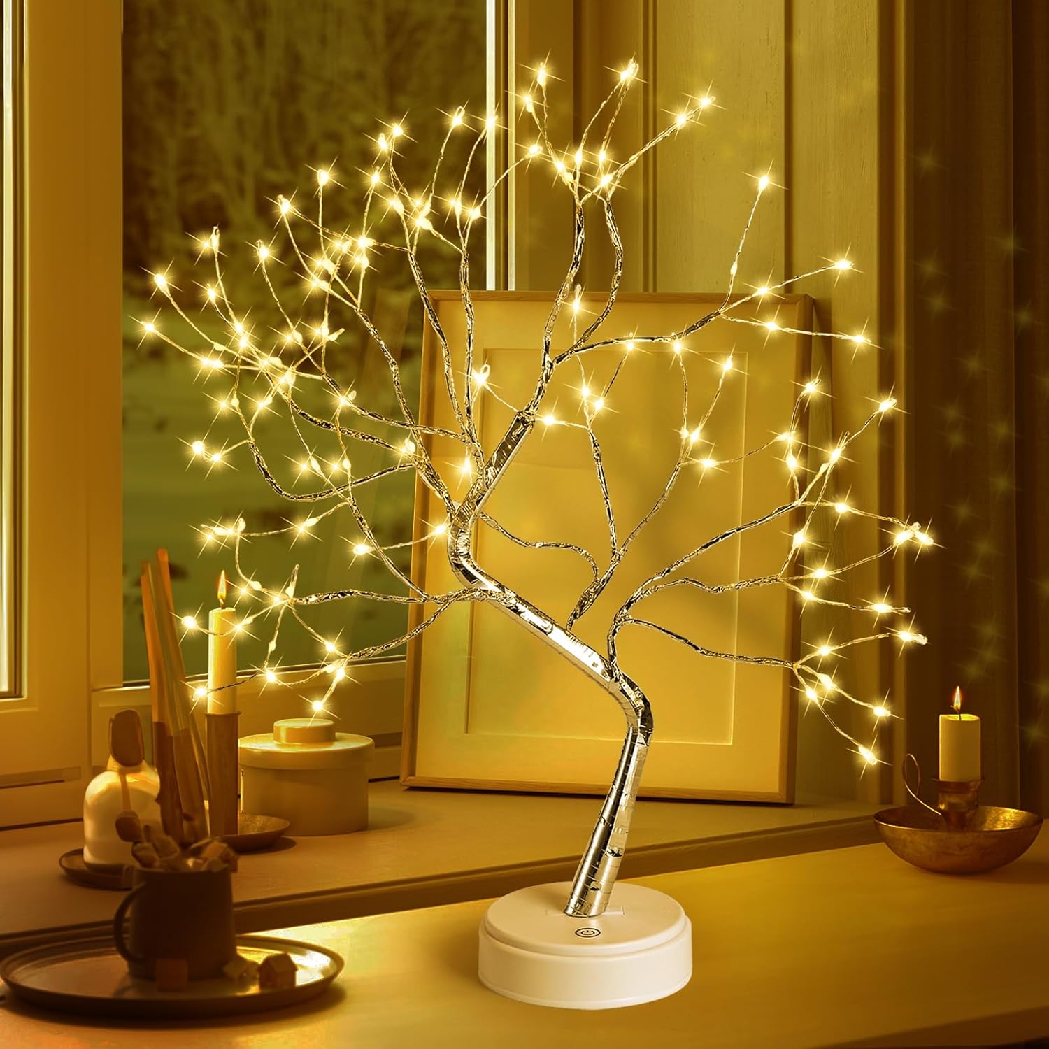 108 Led Twinkle Decorative Lamp, Usb/Battery Powered Touch Switch Fairy Lights Twinkling Bedroom Decor Lamp With Warm Light Color,  Aesthetic Room Decor,Adjustable Tree Branches Lights