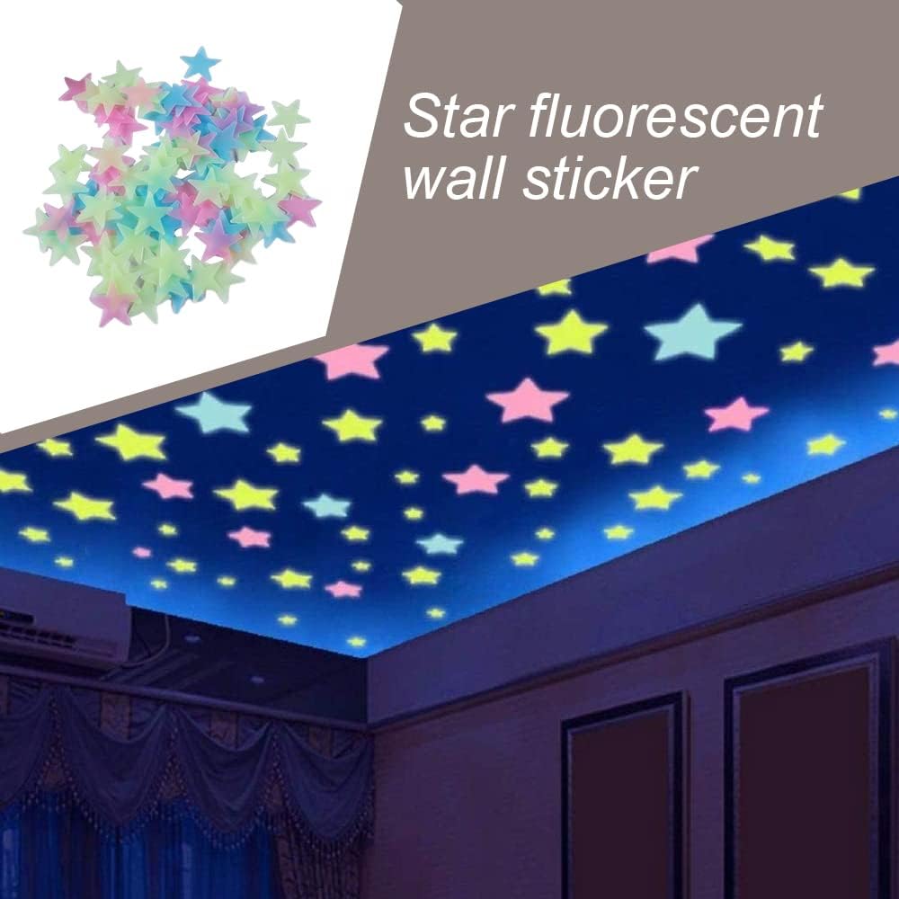 100pcs Sticky 3d Luminous Star Wall Sticker, Glow Stars Sticker Decals,Kids Bedroom Decor Or Party Birthday Gift (Small Star Stickers Multicolor)
