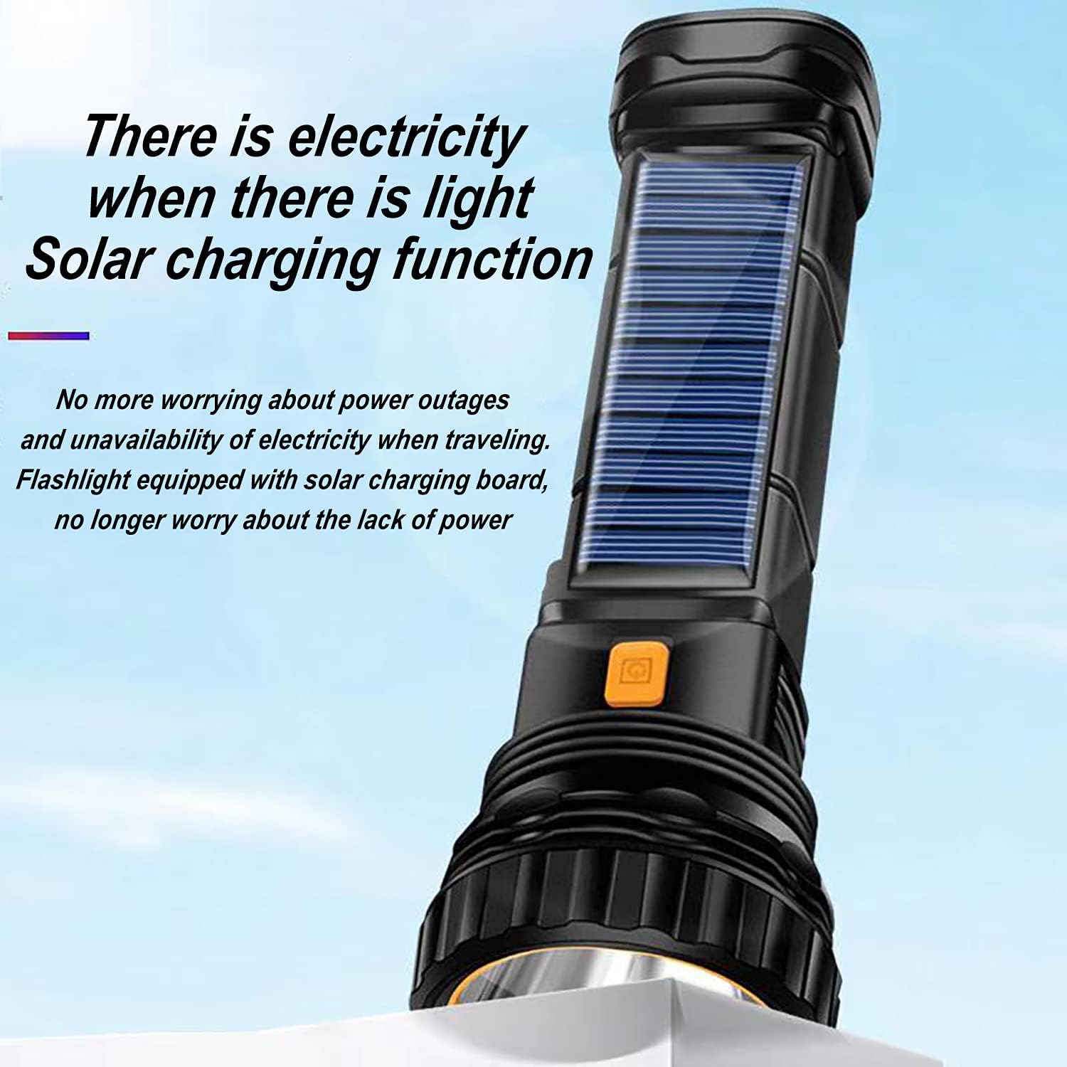 Solar/Rechargeable Multifunctional 1000 Lumen LED Flashlight with Emergency Strobe Light and 800 mAh Battery, Emergency Power Supply & USB Charging Cable, Fast Charging (1 Piece)