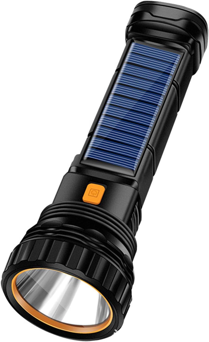 Solar/Rechargeable Multifunctional 1000 Lumen LED Flashlight with Emergency Strobe Light and 800 mAh Battery, Emergency Power Supply & USB Charging Cable, Fast Charging (1 Piece)
