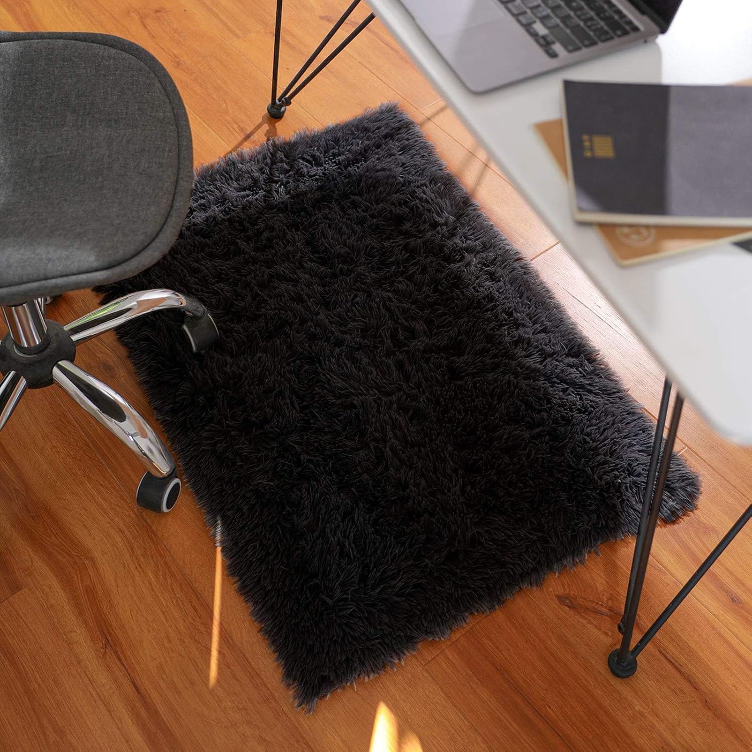 Black Entrance Rug Bedroom, 2x3 Feet Rug, Affordable Non Slip Puffy Rug, Plush Soft Living Room Rug, Home Decor Aesthetics, Nursery