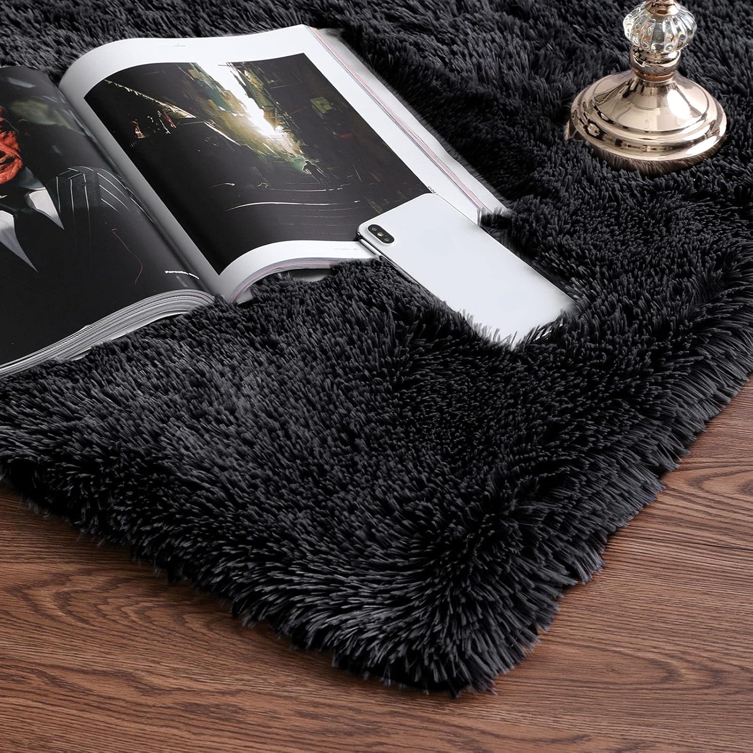 Black Entrance Rug Bedroom, 2x3 Feet Rug, Affordable Non Slip Puffy Rug, Plush Soft Living Room Rug, Home Decor Aesthetics, Nursery