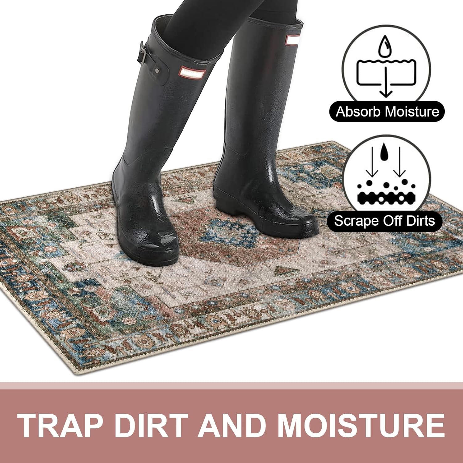 Washable Interior Doormat, Non-Slip Vintage Floor Mat 50.80cm x 81.28cm Area Carpet Quick Absorption Entrance Carpet Distressed Front Doormat, Welcome Mat Entrance Carpet Doormat for Kitchen Home Pati