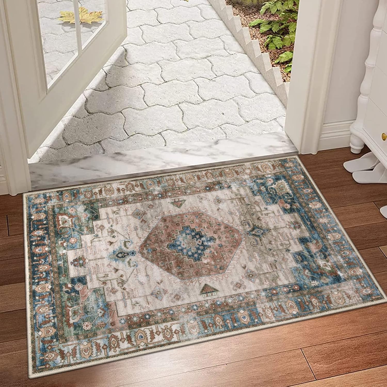 Washable Interior Doormat, Non-Slip Vintage Floor Mat 50.80cm x 81.28cm Area Carpet Quick Absorption Entrance Carpet Distressed Front Doormat, Welcome Mat Entrance Carpet Doormat for Kitchen Home Pati