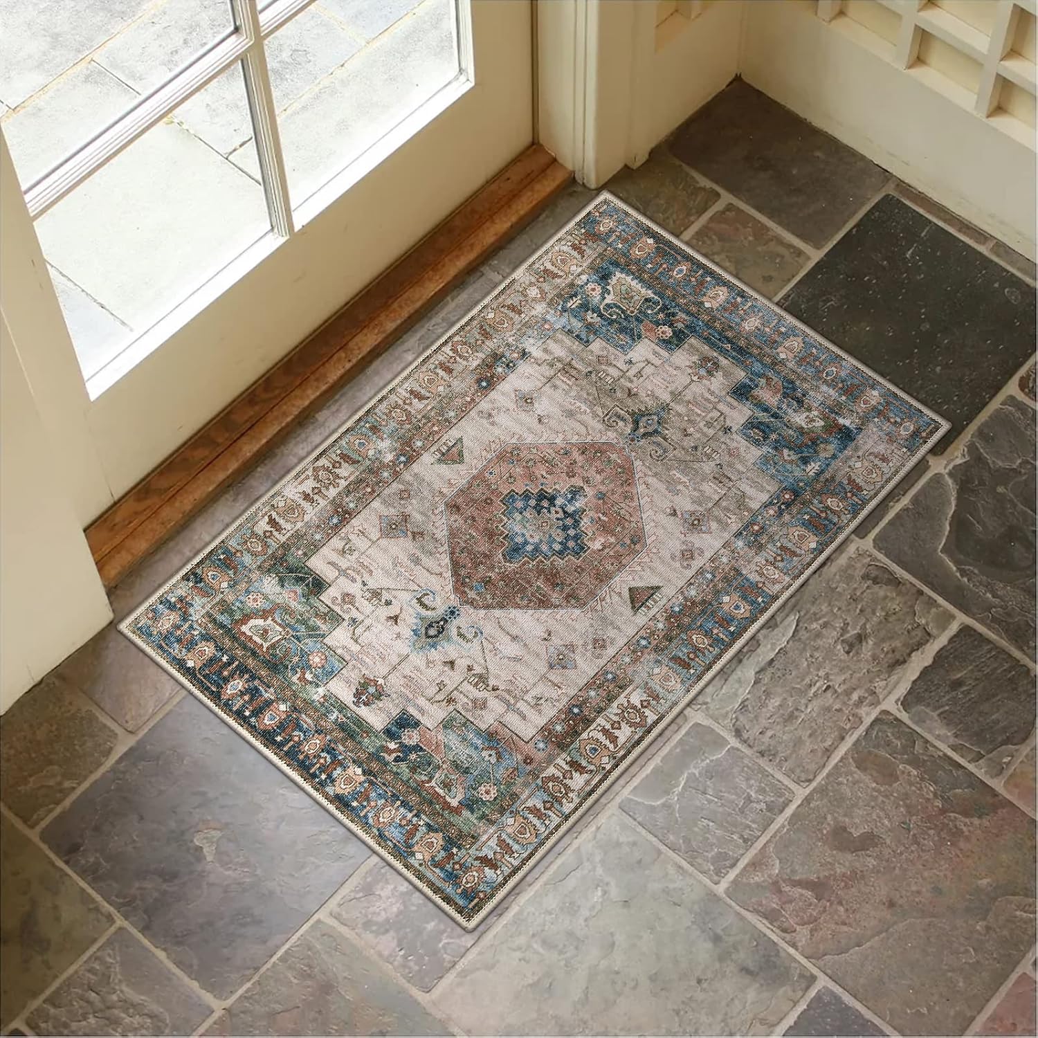 Washable Interior Doormat, Non-Slip Vintage Floor Mat 50.80cm x 81.28cm Area Carpet Quick Absorption Entrance Carpet Distressed Front Doormat, Welcome Mat Entrance Carpet Doormat for Kitchen Home Pati