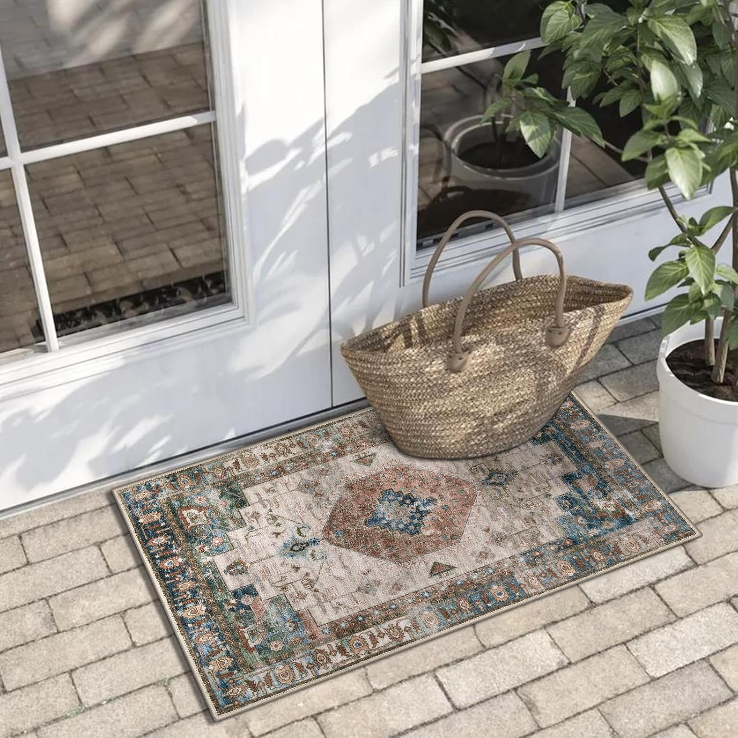 Washable Interior Doormat, Non-Slip Vintage Floor Mat 50.80cm x 81.28cm Area Carpet Quick Absorption Entrance Carpet Distressed Front Doormat, Welcome Mat Entrance Carpet Doormat for Kitchen Home Pati