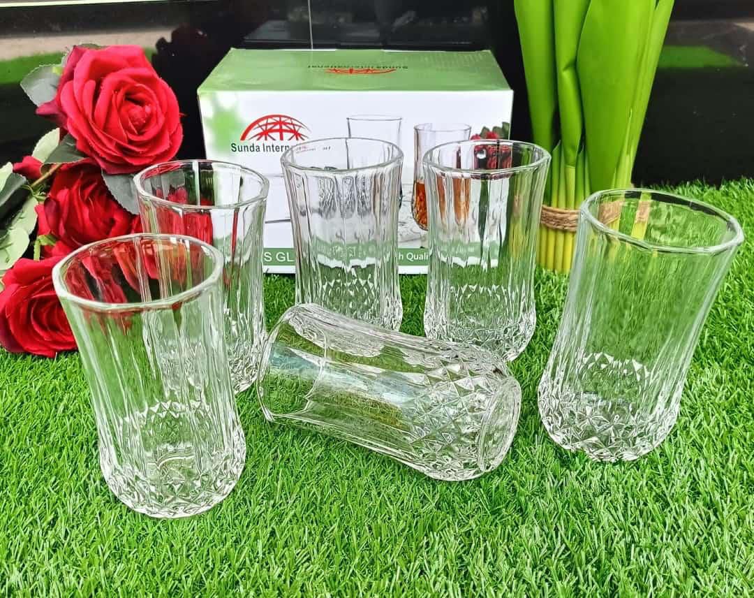 Latest Design Diamond Design Glass, Juice Glasses And Transparent Water Glass Tumbler Glasses 300ml For Drinking Water And Cocktails, Whiskey Glass, (Set Of 6)