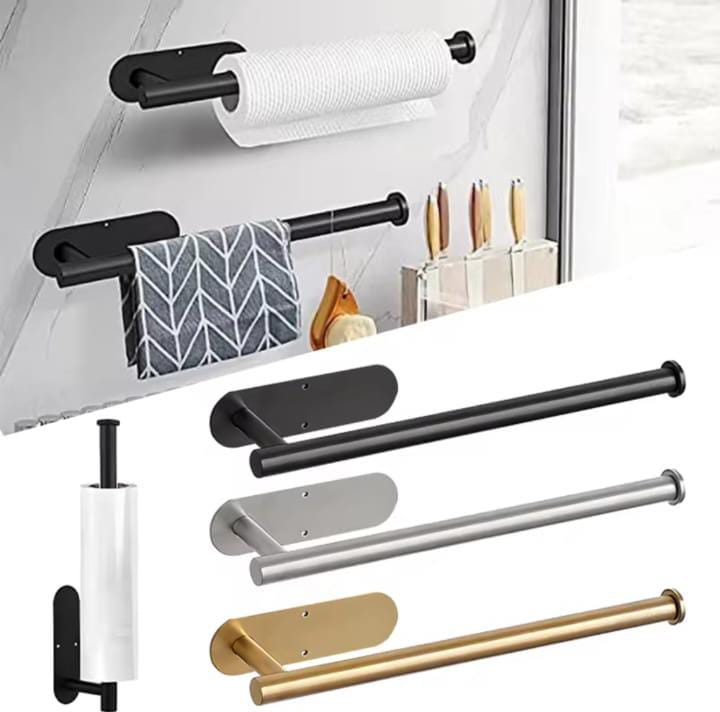 Self Adhesive stainless steel wall mount kitchen long paper towel holder....self adhesive under cabinet/tissue/towel holder...sticks by adhesive/screws
