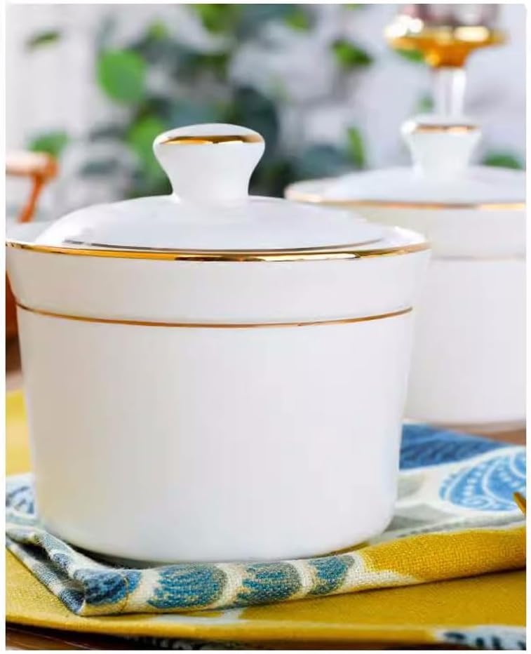 Ceramic kitchen sugar dish with gold ring with capacity of 320mls