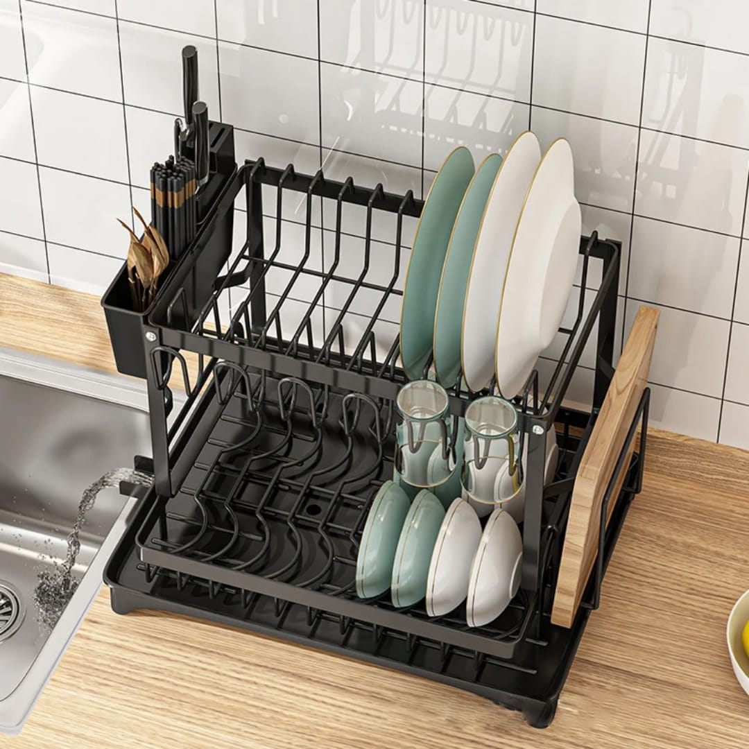 High quality 2 tiers metallic dish rack...made of Crbon steel and the size of 42cmx29cmx29cm
