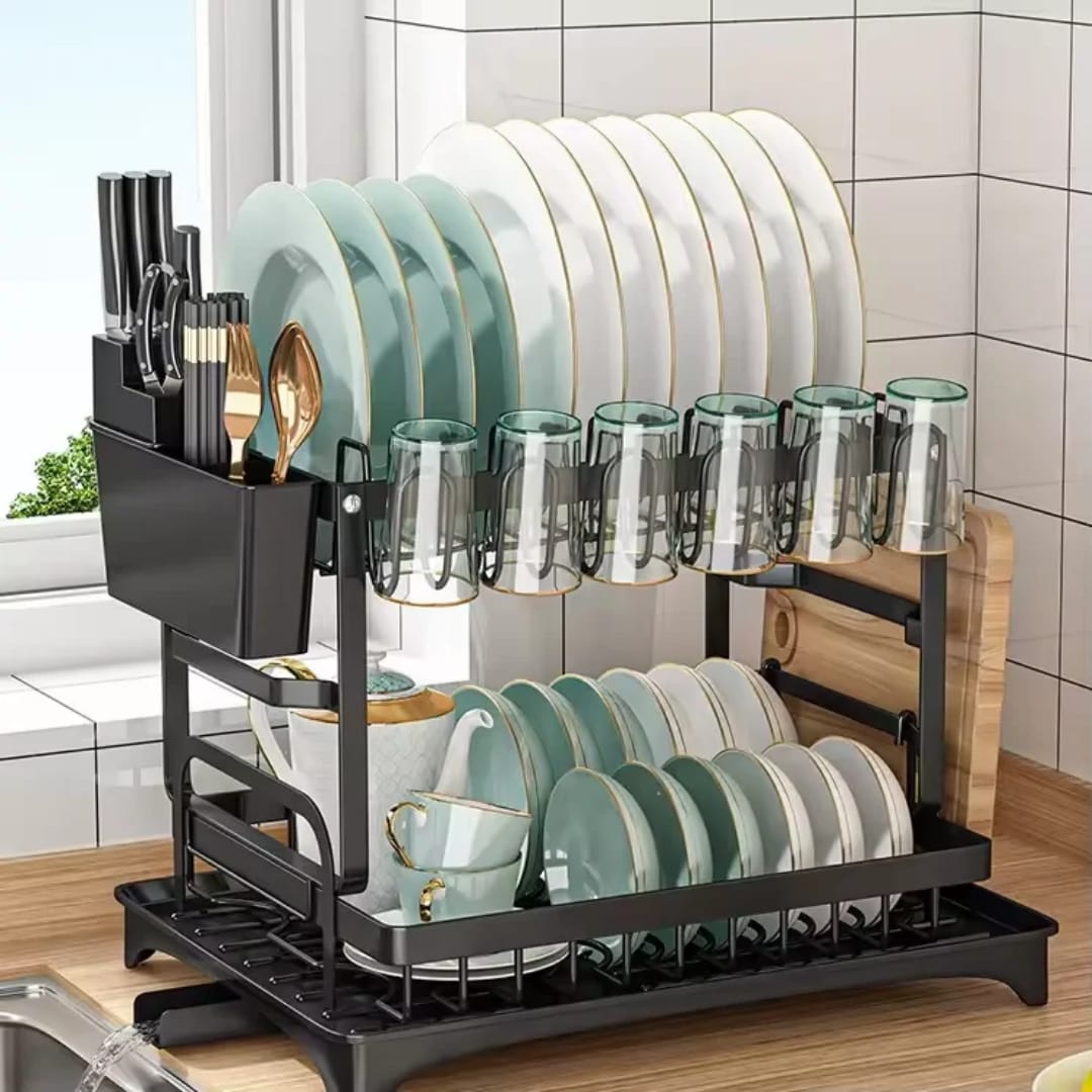 High quality 2 tiers metallic dish rack...made of Crbon steel and the size of 42cmx29cmx29cm