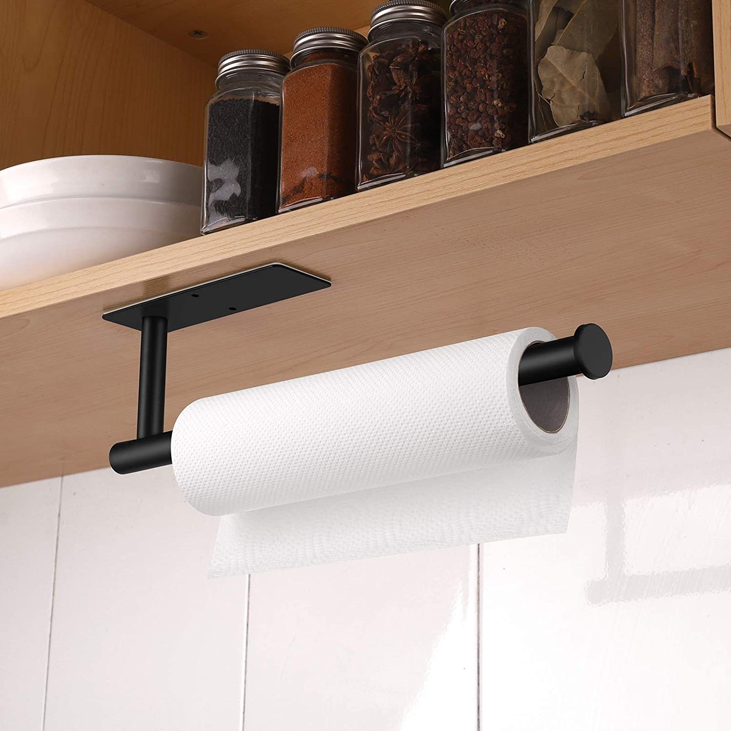 Long Paper Towel Holder – Self-Adhesive or Screw-Mounted Stainless Steel Under Cabinet Tissue & Towel Dispenser for Kitchen or Bathroom Wall Storage