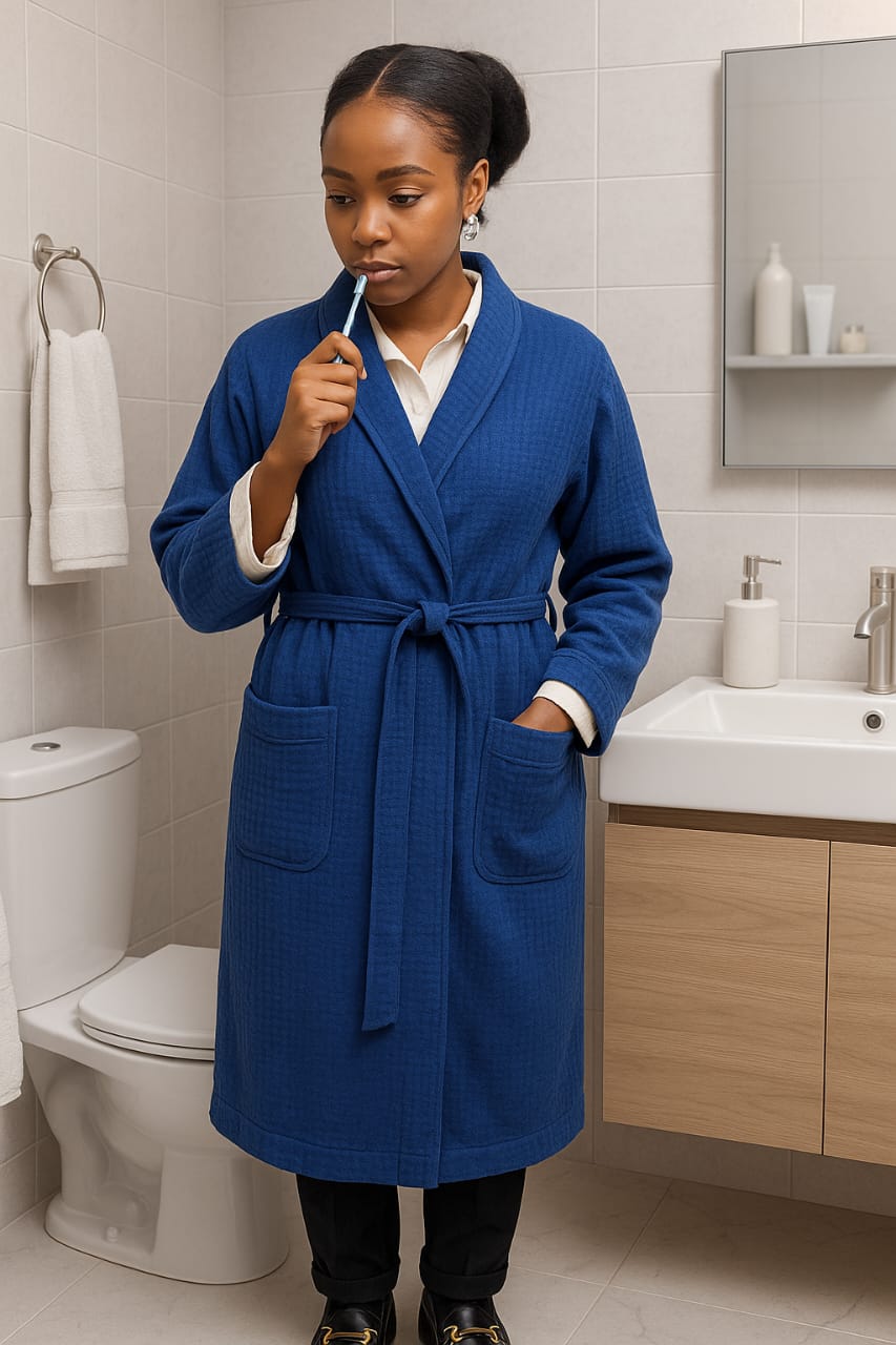 Cotton Bathrobe – Soft Absorbent Bath Robe in XL Size, Comfortable Loungewear with Long Sleeves, Available in Blue and Navy Blue for Home, Spa & Hotel Use