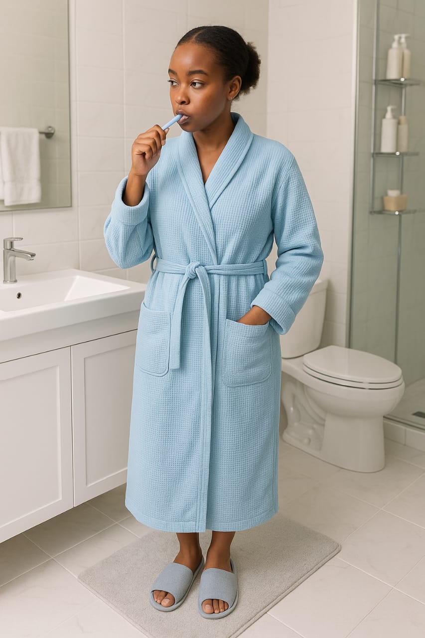 Cotton Bathrobe – Soft Absorbent Bath Robe in XL Size, Comfortable Loungewear with Long Sleeves, Available in Blue and Navy Blue for Home, Spa & Hotel Use