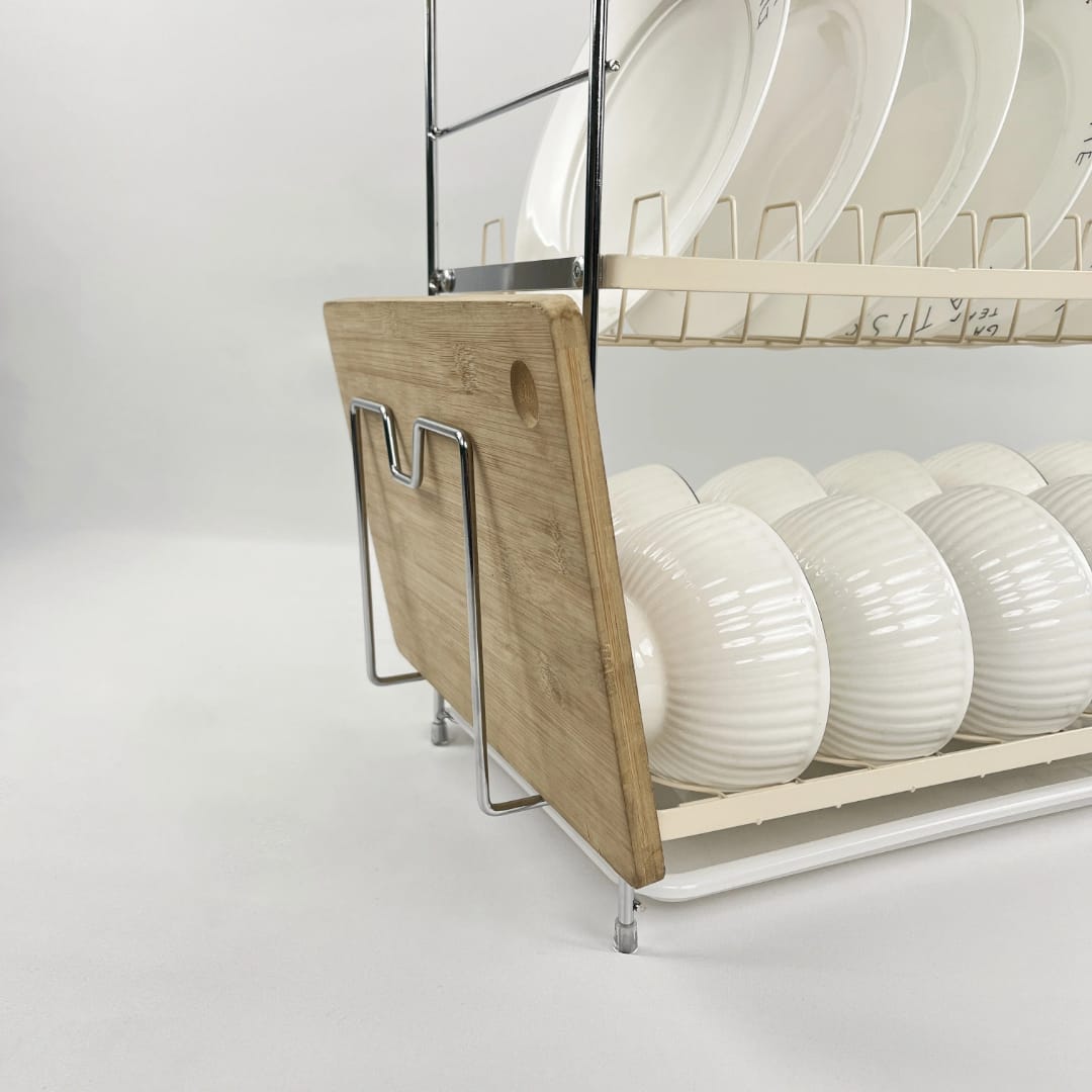 3-Tier Dish Rack – Spacious Kitchen Organizer for Plates, Bowls, Utensils & Fruits with Side Hooks, Durable Metal Frame & Drip Trays for Dry, Clutter-Free Countertops