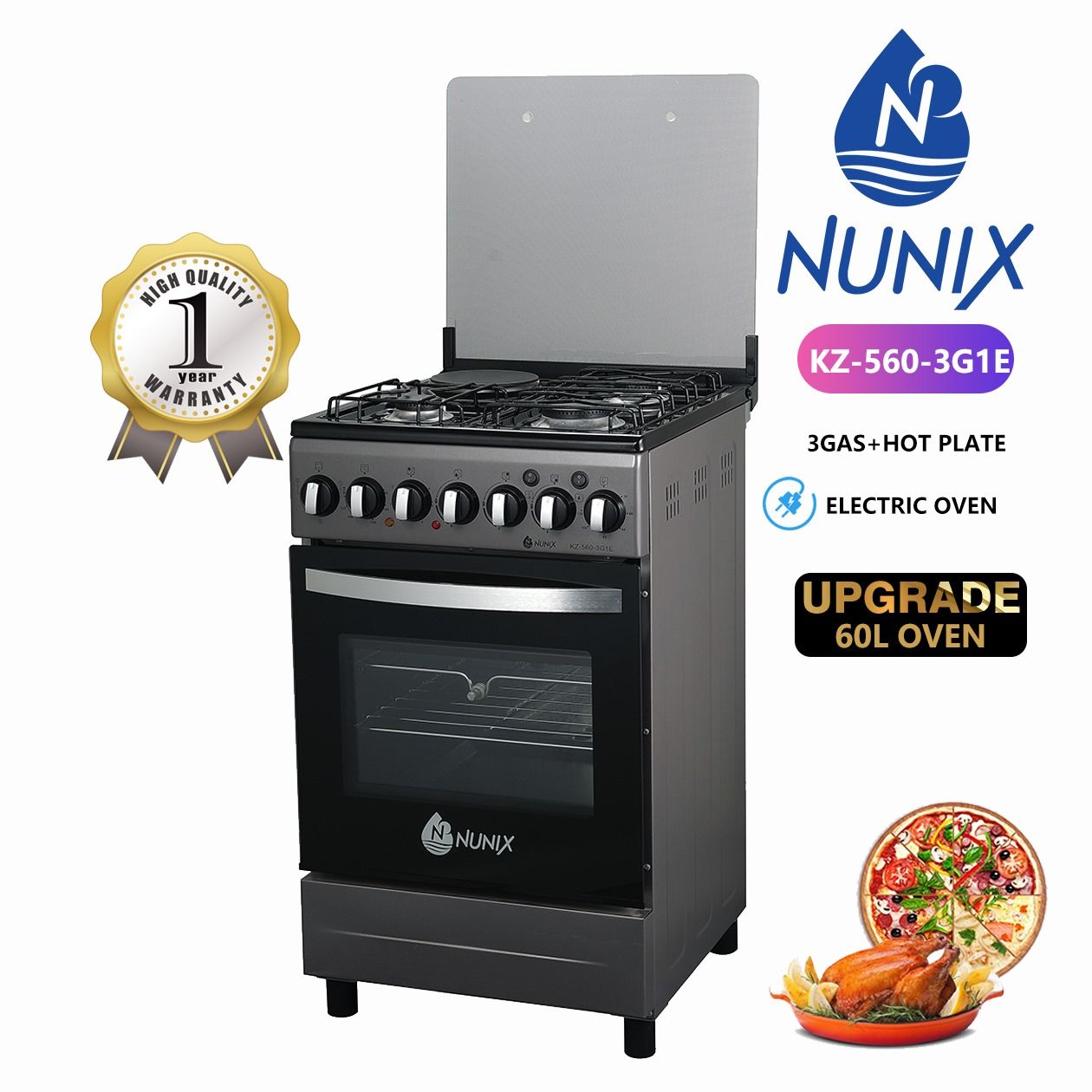Nunix 60×60 3+1 Freestanding cooker with electric oven or. Nunix Cooker full gas. Gas oven. 50*55cm. Or .50*55 Nunix 3+1 standing cooker
