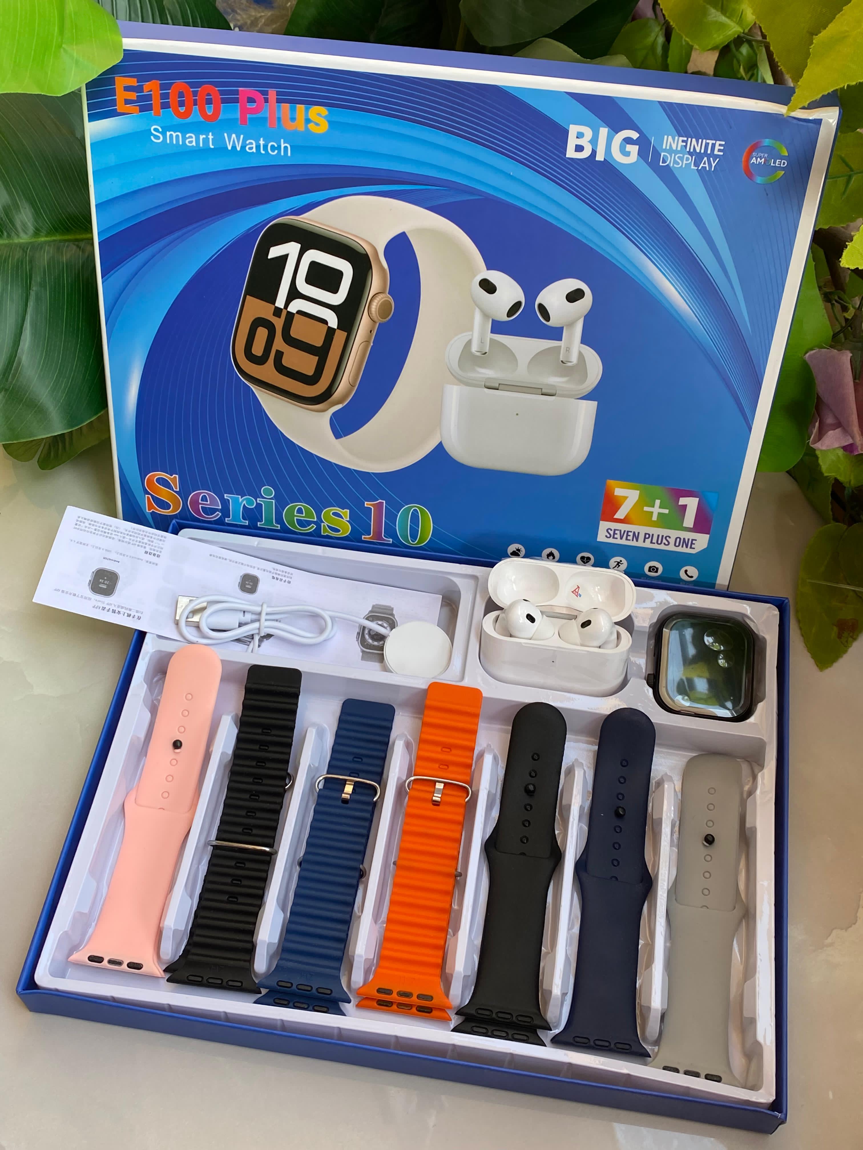 ♨️🔥NEW ARRIVALS🔥
*E100 plus SMART WATCH WITH EARBUDS AND 7 STRAPS ❇️7 interchange straps
❇️High Quality earbuds

♦️Sleep monitor
♦️Heart Rate/blood oxygen monitor
♦️Weather updates
♦️Multiple Sports
