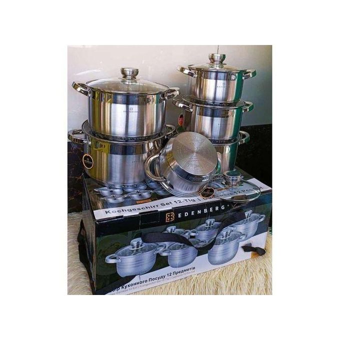SPECIAL OFFER! 12 pcs set Edenberg stainless. [Superior Durability] Made of stainless steel, this cookware set is highly and crack-proof, ensuring long-lasting use.