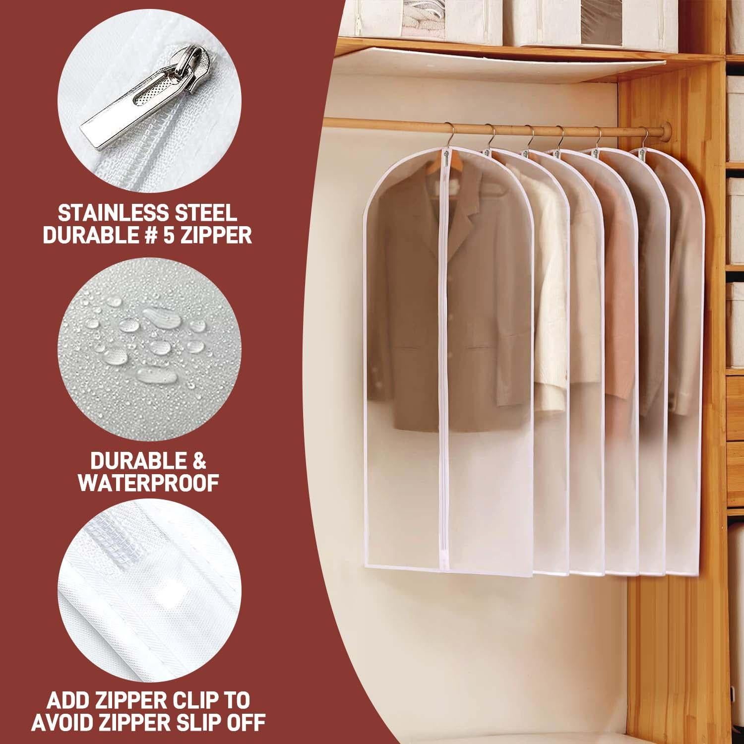 5 Pack Large Clear Garment Bags-Moth Proof Garment Bags,Garment Cover,Hanging, Dress Garment Bags Storage for Travel - 60 x 100cm